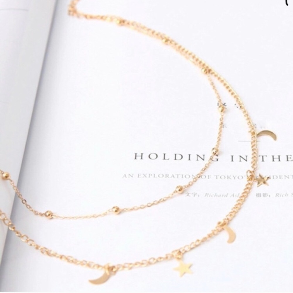 Gold Star Moon Dainty Choker Layered Necklace